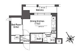 ブルーロック後楽園 4階1DKの間取り