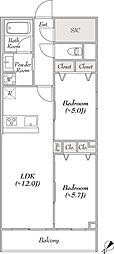 ルミーク雪谷 2LDKの間取図画像