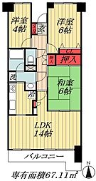 潮ハイツ 3LDKの間取図画像