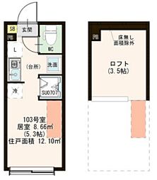 ソレイユテラス東十条 1階ワンルームの間取り