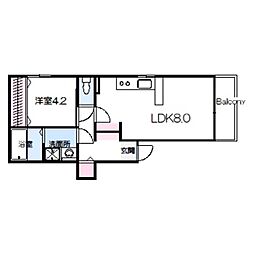 ル・デセール堺 2階1LDKの間取り