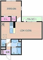 キャトルセゾン 1LDKの間取図画像