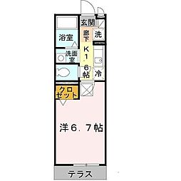 セジュール西代I 2階1Kの間取り