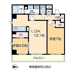 COCO-CHILL　KAMEARI 7階2LDKの間取り