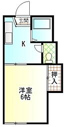 サニーハイツ 2階1Kの間取り
