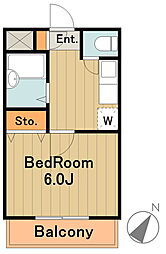 多摩都市モノレール 中央大学・明星大学駅 徒歩3分の賃貸アパート 1階1Kの間取り