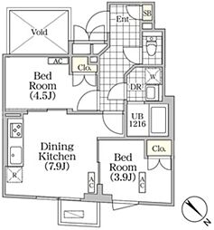 BRICKRESIDENCE目黒本町 2DKの間取図画像