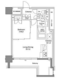 ザ・パークハビオ日本橋馬喰町 11階1LDKの間取り
