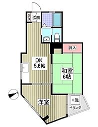 有賀サンハイツ 6階2DKの間取り
