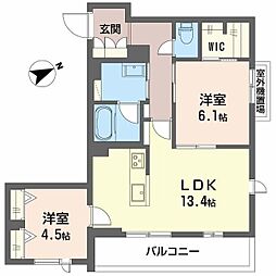 エクリアス浜寺 3階2LDKの間取り