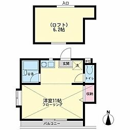 小田急多摩線 黒川駅 徒歩3分の賃貸マンション 2階ワンルームの間取り