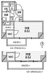 レピュア錦糸町 2階1Kの間取り