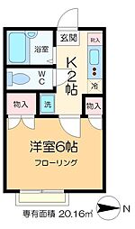 アーカスＫIII 2階1Kの間取り