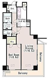 恵比寿ガーデンテラス弐番館 8階1LDKの間取り