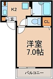 アパートメント須佐 3階1Kの間取り