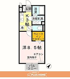 ビヤンリズム 1Kの間取図画像