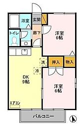 エミネンス 2階2DKの間取り