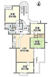 コートハウス上野毛 1号棟 2階4LDKの間取り