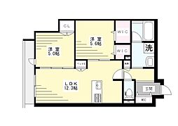 イリュージア 1階2LDKの間取り