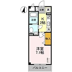 プラシード新越谷 1Kの間取図画像