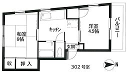 三輪ビル 2Kの間取図画像