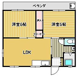 コーポ佐々 2LDKの間取図画像