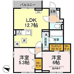 川崎市宮前区犬蔵1丁目アパート 2LDKの間取図画像