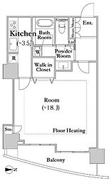 河田町ガーデン クラブフロア 36階1Kの間取り