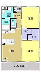 エリゼ南泉田 2LDKの間取図画像
