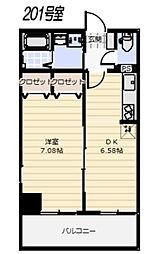 東急多摩川線 矢口渡駅 徒歩4分の賃貸マンション 2階1DKの間取り