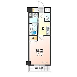 ウィズ高辻通 1Kの間取図画像