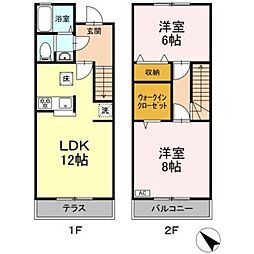 ソシアハイツ A 1階2LDKの間取り