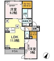 イヴレーア南台 2LDKの間取図画像