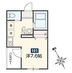 ゴールデンハウス平井 1階ワンルームの間取り