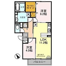 京阪本線 大和田駅 徒歩19分の賃貸アパート 1階2LDKの間取り