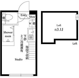 ハーモニーテラス仲宿 1階ワンルームの間取り