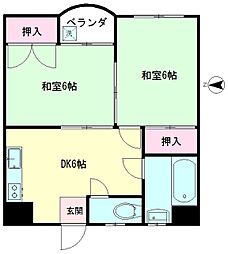 メゾン岡本 2階2DKの間取り