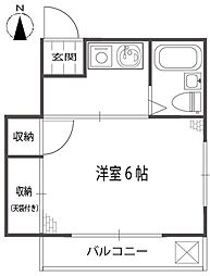 ヒュッテ水上 2階1Kの間取り