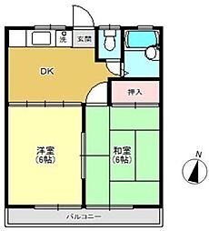 コーポ楓 2階2DKの間取り