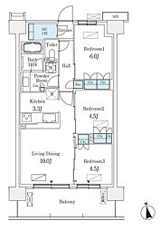 スカイグランデ津田沼 4階3LDKの間取り