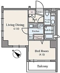 東池袋デュープレックスリズ 7階1DKの間取り