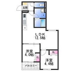 レジーナ本町 2LDKの間取図画像