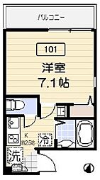 アクティ氷川台 1階1Kの間取り