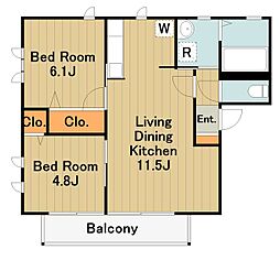 ブリリアＥ 2階2LDKの間取り