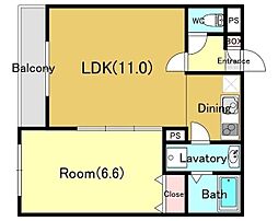 ジーメゾン千葉イースト 3階1LDKの間取り