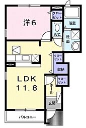 アンジュエール C 1階1LDKの間取り
