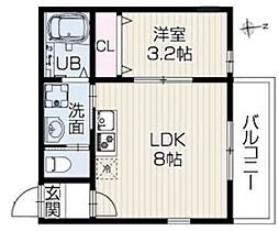 エクロール 2階1LDKの間取り