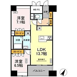 D-ROOM千葉中央 9階2LDKの間取り