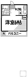 神尾ハイツ 2階ワンルームの間取り
