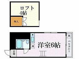 東武伊勢崎線 竹ノ塚駅 徒歩12分の賃貸アパート 2階ワンルームの間取り